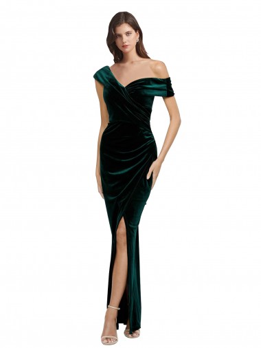 Sleeveless Off the Shoulder Stretch Velvet Sheath High Low Evening Dress Online