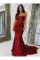 Sleeveless Burgundy Sweetheart Velvet Sequin Sheath Evening Gown Online