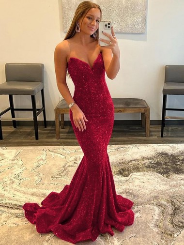 Sleeveless Burgundy Sweetheart Velvet Sequin Sheath Evening Dress Online
