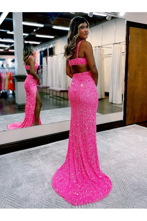 Sleeveless V-Neck Velvet Sequin Sheath Long Evening Dress Online