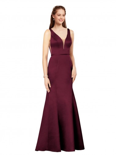 Sleeveless V-Neck V-Back Satin Sheath Formal Evening Dress Online