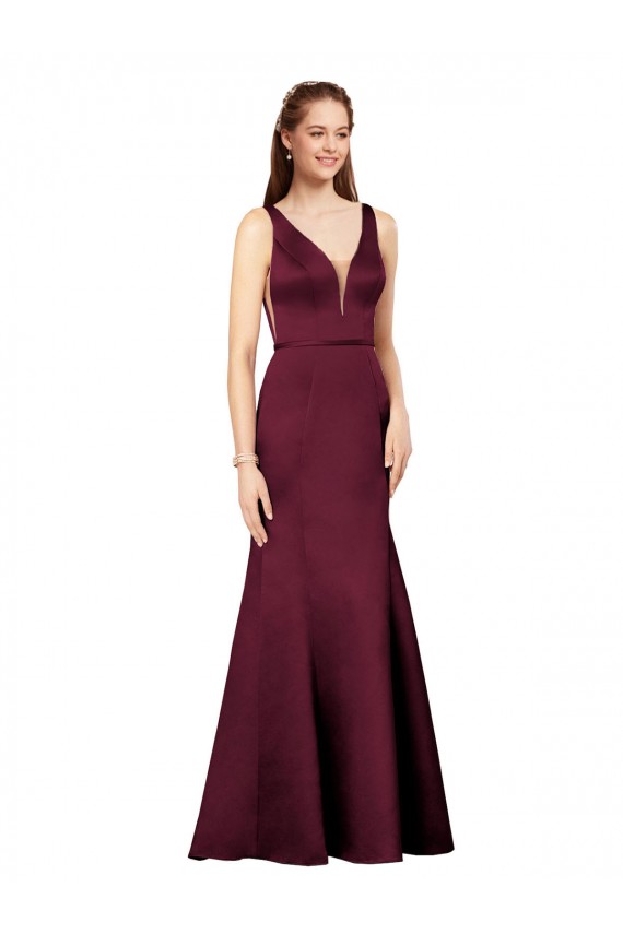 Sleeveless V-Neck V-Back Satin Sheath Formal Evening Dress Online