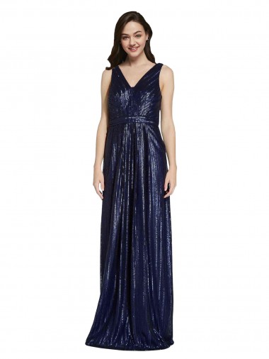 Sleeveless V-Neck V-Back Sequin Sheath Formal Evening Dress Online
