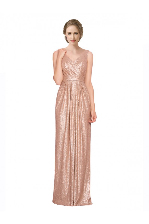 Sleeveless V-Neck Sequin Sheath Evening Dress Online