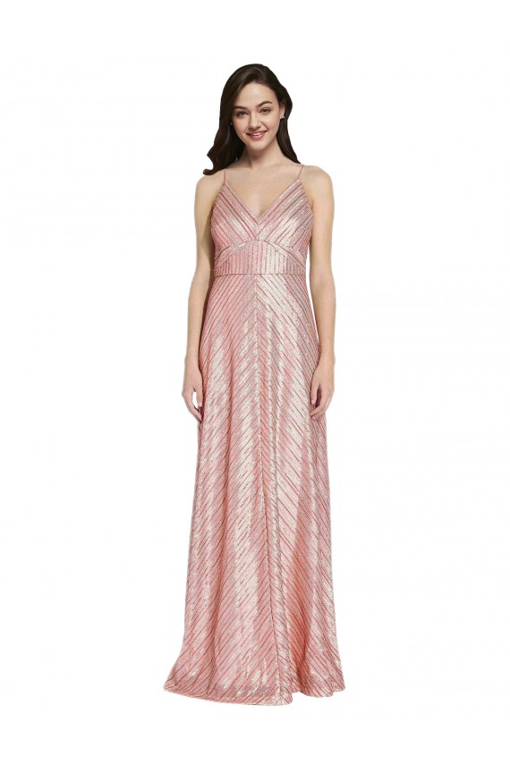 Sleeveless V-Neck Low Back Sequin Sheath Formal Evening Dress Online