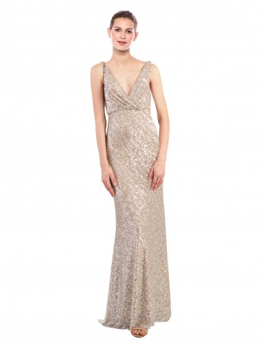 Sleeveless V-Neck Low Back Sparkling Sequin Sheath Formal Evening Dress Online