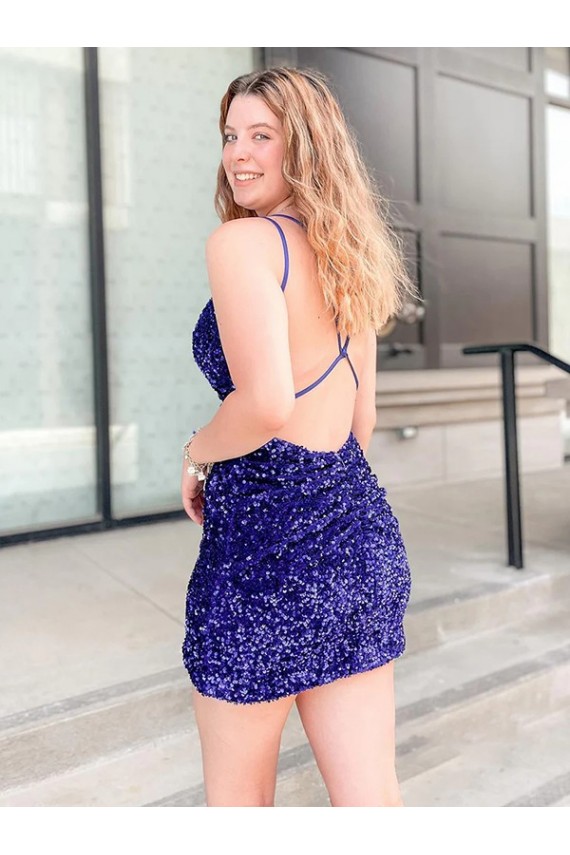 Sleeveless V-Neck Velvet Sequin Sheath Cocktail Evening Dress Online