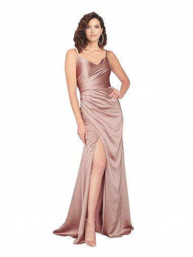 Sleeveless V-Neck V-Back Silky Satin Sheath Black Tie Evening Dress Online