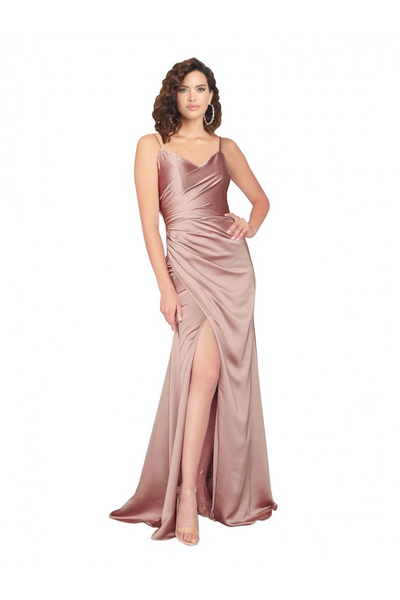 Sleeveless V-Neck V-Back Silky Satin Sheath Black Tie Evening Dress Online