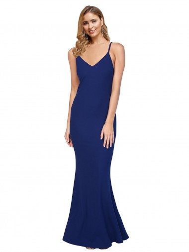 Sleeveless V-Neck Low Back Stretch Crepe Sheath Formal Dress Online