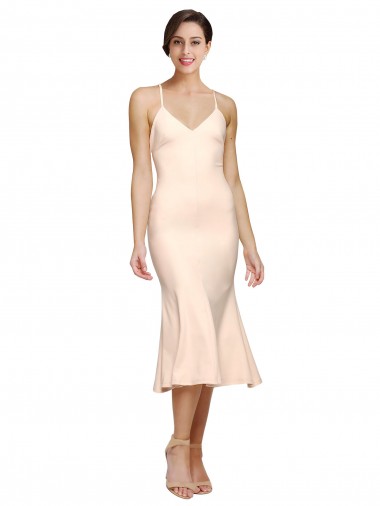 Sleeveless V-Neck Low Back Stretch Crepe Sheath Evening Dress Online