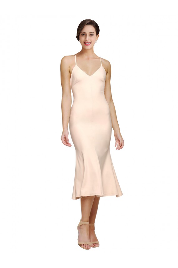 Sleeveless V-Neck Low Back Stretch Crepe Sheath Evening Dress Online