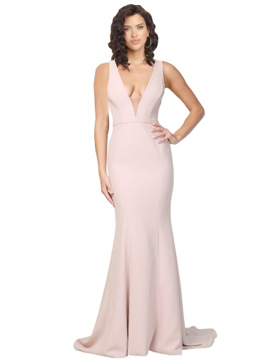 Sleeveless V-Neck V-Back Stretch Crepe Sheath Black Tie Evening Dress Online