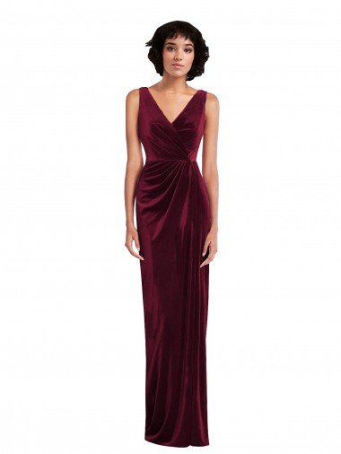 Sleeveless V-Neck Stretch Velvet Sheath Semi Formal Evening Dress Online