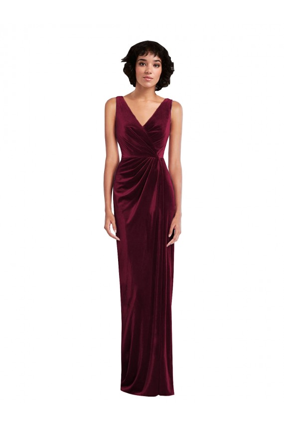 Sleeveless V-Neck Stretch Velvet Sheath Semi Formal Evening Dress Online
