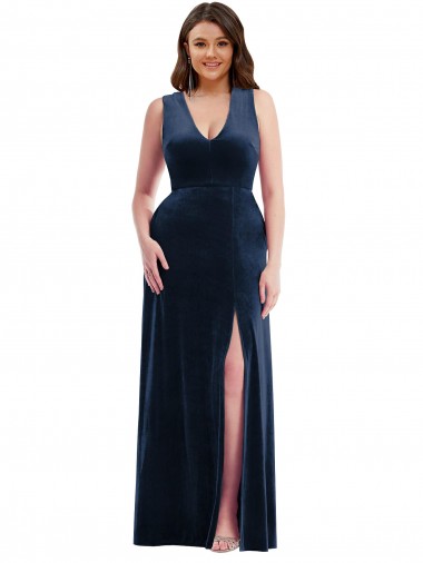 Sleeveless V-Neck Stretch Velvet Sheath Plus Size Formal Evening Dress Online