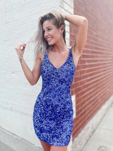 Sleeveless V-Neck Velvet Sequin Sheath Evening Gown Online
