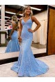 Sleeveless Periwinkle V-Neck Velvet Sequin Sheath Evening Dress Online