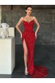 Sleeveless Red V-Neck Velvet Sequin Sheath Evening Dress Online