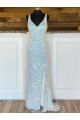 Sleeveless V-Neck Velvet Sequin Sheath Evening Dress Online