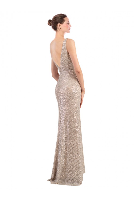 Sleeveless V-Neck Low Back Sparkling Sequin Sheath Formal Evening Dress Online