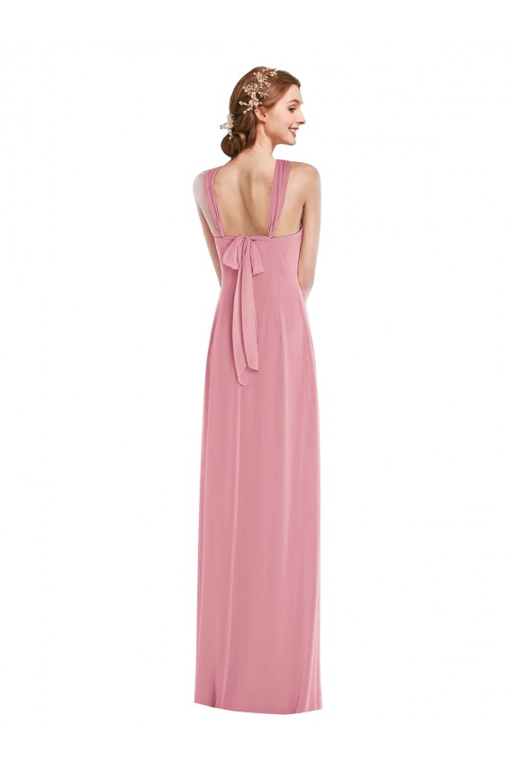 Sleeveless Skin Pink Halter Neck Open Back Soft Chiffon A-Line Semi Formal Evening Dress Online