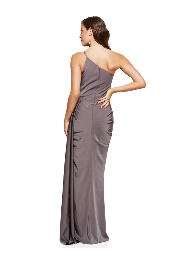 Sleeveless Slate Grey One Shoulder Silky Satin A-Line Formal Evening Dress Online