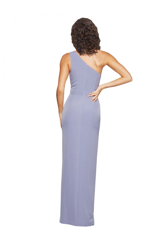 Sleeveless Smoke Blue One Shoulder Stretch Crepe Sheath Formal Evening Dress Online