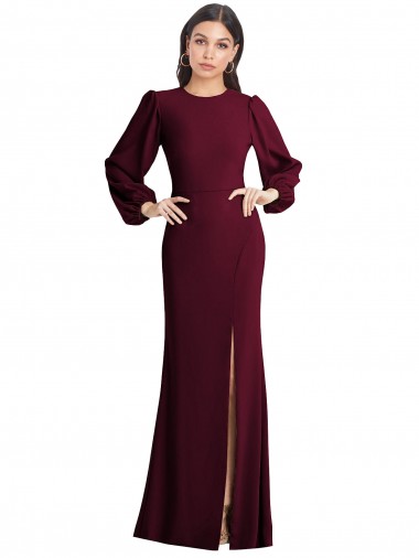 Puff Sleeves Bateau Neck Open Back Stretch Crepe Trumpet Formal Dress Online