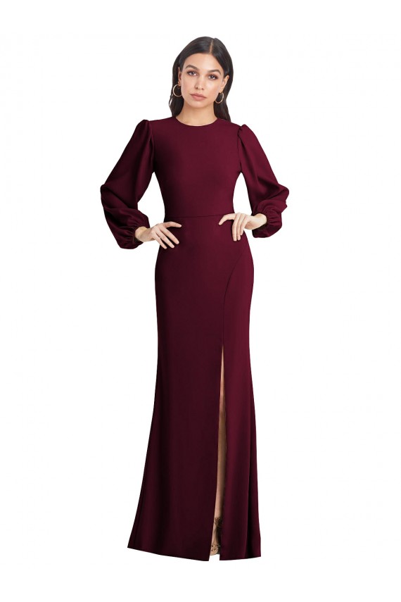Puff Sleeves Bateau Neck Open Back Stretch Crepe Trumpet Formal Dress Online