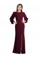 Puff Sleeves Bateau Neck Open Back Stretch Crepe Trumpet Formal Dress Online