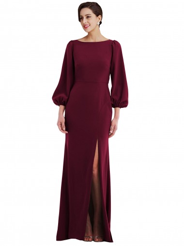 Long Sleeves Bateau Neck Open Back Stretch Crepe Trumpet Formal Evening Dress Online