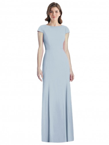 Cap Sleeves Bateau Neck Open Back Stretch Crepe Trumpet Formal Dress Online