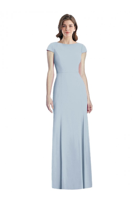 Cap Sleeves Bateau Neck Open Back Stretch Crepe Trumpet Formal Dress Online