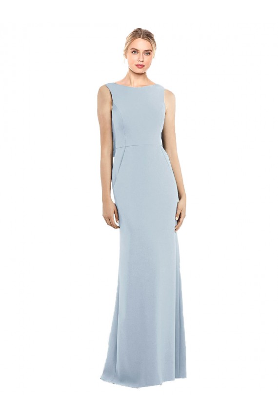 Sleeveless Bateau Neck Low Back Stretch Crepe Trumpet Semi Formal Evening Dress Online