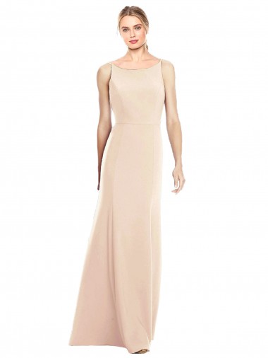 Sleeveless Nude Bateau Neck Open Back Stretch Crepe Trumpet Semi Formal Evening Dress Online