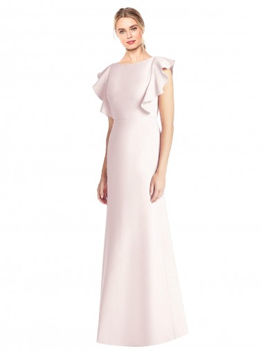 Cap Sleeves Pink Bateau Neck Open Back Stretch Crepe Trumpet Formal Dress Online