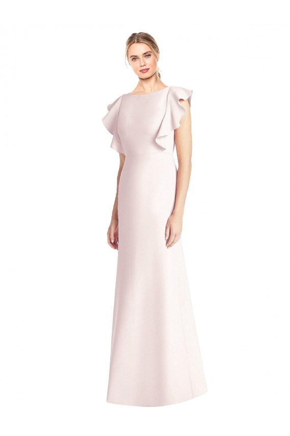 Cap Sleeves Pink Bateau Neck Open Back Stretch Crepe Trumpet Formal Dress Online