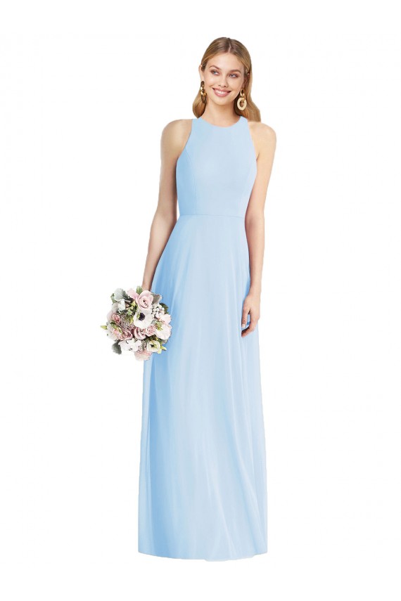 Sleeveless Halter Neck Soft Chiffon Trumpet Semi Formal Evening Dress Online