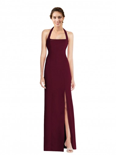 Sleeveless Halter Open Back Stretch Crepe Trumpet Semi Formal Evening Dress Online