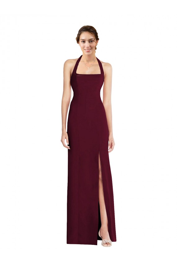 Sleeveless Halter Open Back Stretch Crepe Trumpet Semi Formal Evening Dress Online