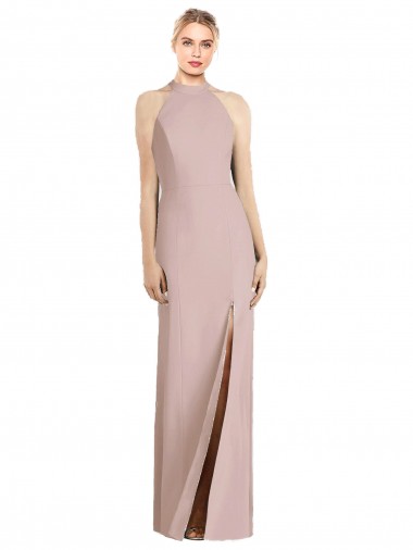 Sleeveless Halter Neck Open Back Stretch Crepe Trumpet Semi Formal Evening Dress Online