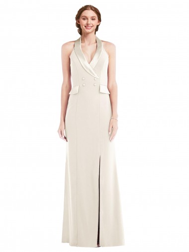Sleeveless Halter Neck Low Back Stretch Crepe Trumpet Semi Formal Evening Dress Online