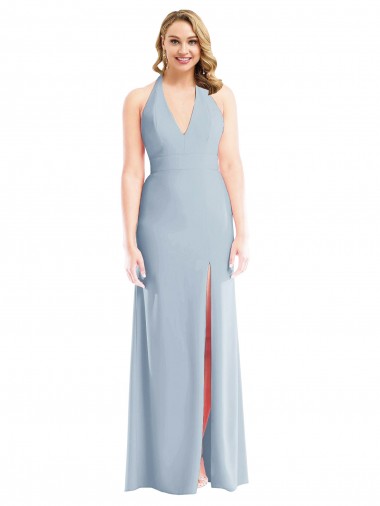 Sleeveless Halter Neck Open Back Stretch Crepe Trumpet Evening Dress Online