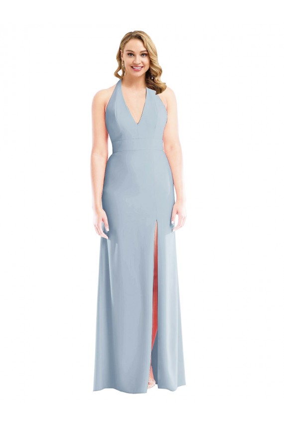 Sleeveless Halter Neck Open Back Stretch Crepe Trumpet Evening Dress Online