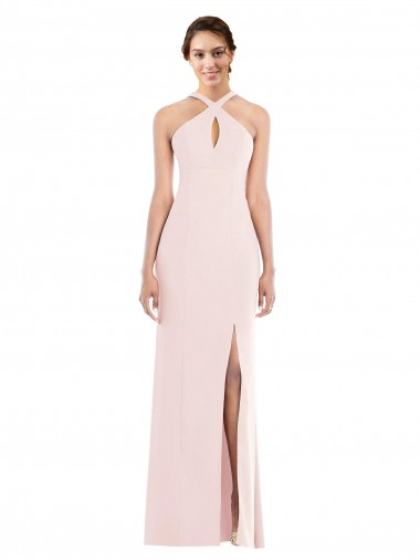 Sleeveless Halter Neck Low Back Stretch Crepe Trumpet Formal Evening Dress Online