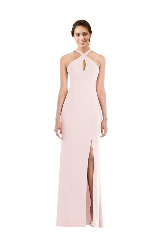 Sleeveless Halter Neck Low Back Stretch Crepe Trumpet Formal Evening Dress Online