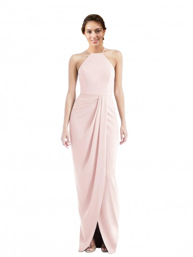 Sleeveless Halter Neck Stretch Crepe Trumpet Semi Formal Evening Dress Online