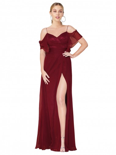 Cold Shoulder Off the Shoulder V-Back Soft Chiffon Trumpet Formal Evening Dress Online