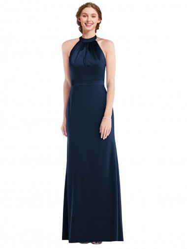 Sleeveless High Neck Open Back Stretch Crepe Trumpet Semi Formal Evening Dress Online